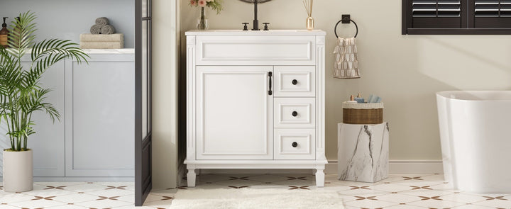 30' Bathroom Vanity with Ceramic Sink, Small Bathroom Sink Cabinet,