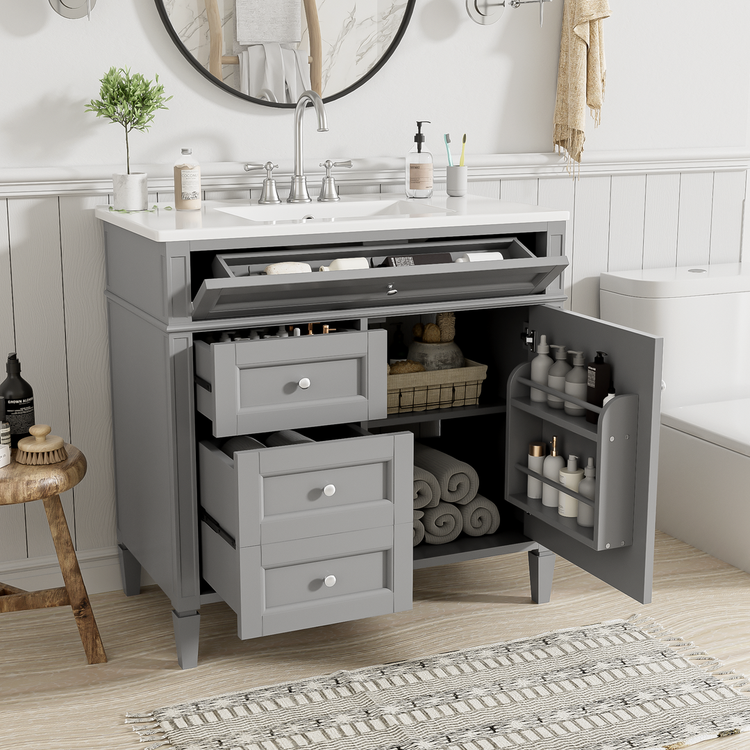 36'' Bathroom Vanity with Top Sink, Modern Bathroom Storage Cabinet