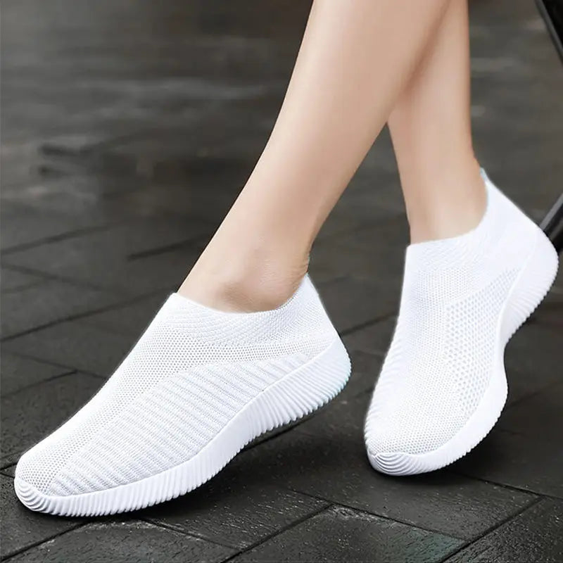 Women's Sneakers Breathable Solid Color Mesh Woven Outdoor Lightweight Low Top Walking Running Sports Socks Tennis Shoes