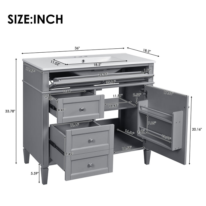 36'' Bathroom Vanity with Top Sink, Modern Bathroom Storage Cabinet