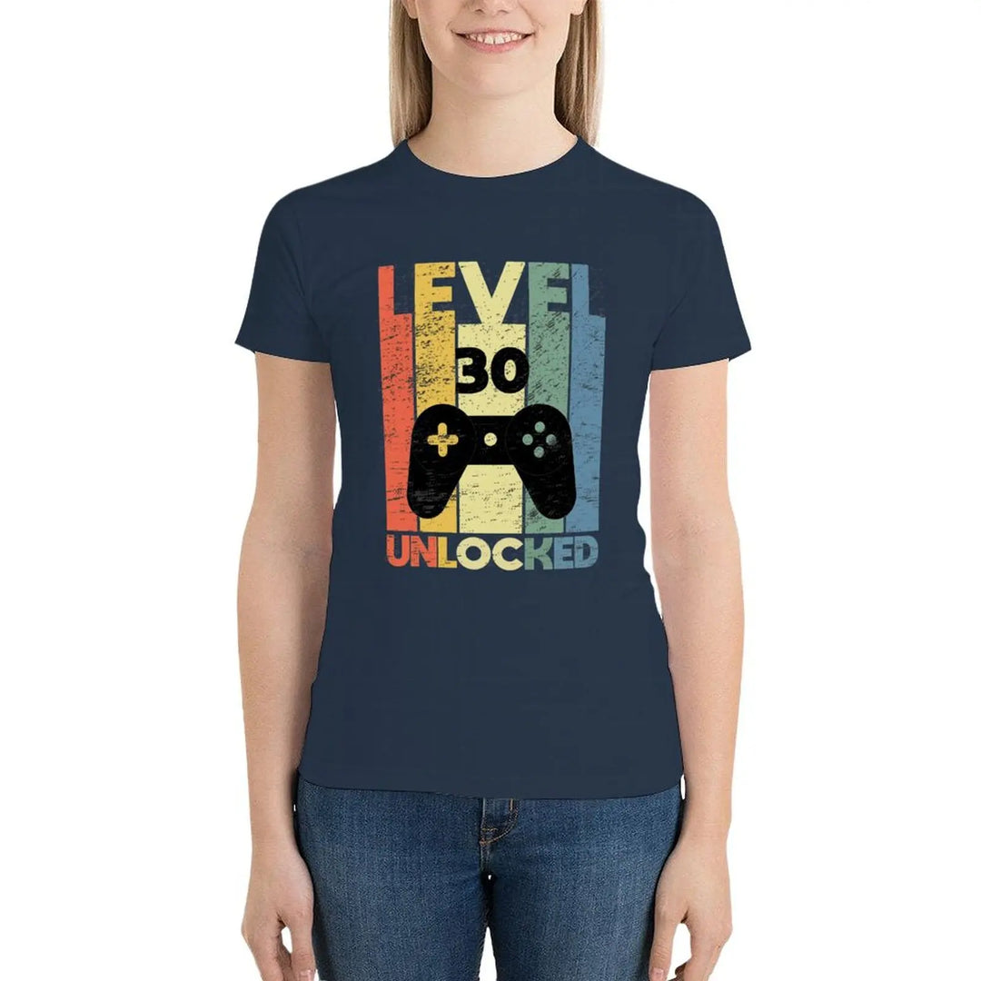 Level 30 Unlocked, Funny Video Gamer 30th Birthday gamer saying Gift T-Shirt korean fashion Female clothing tops for Women