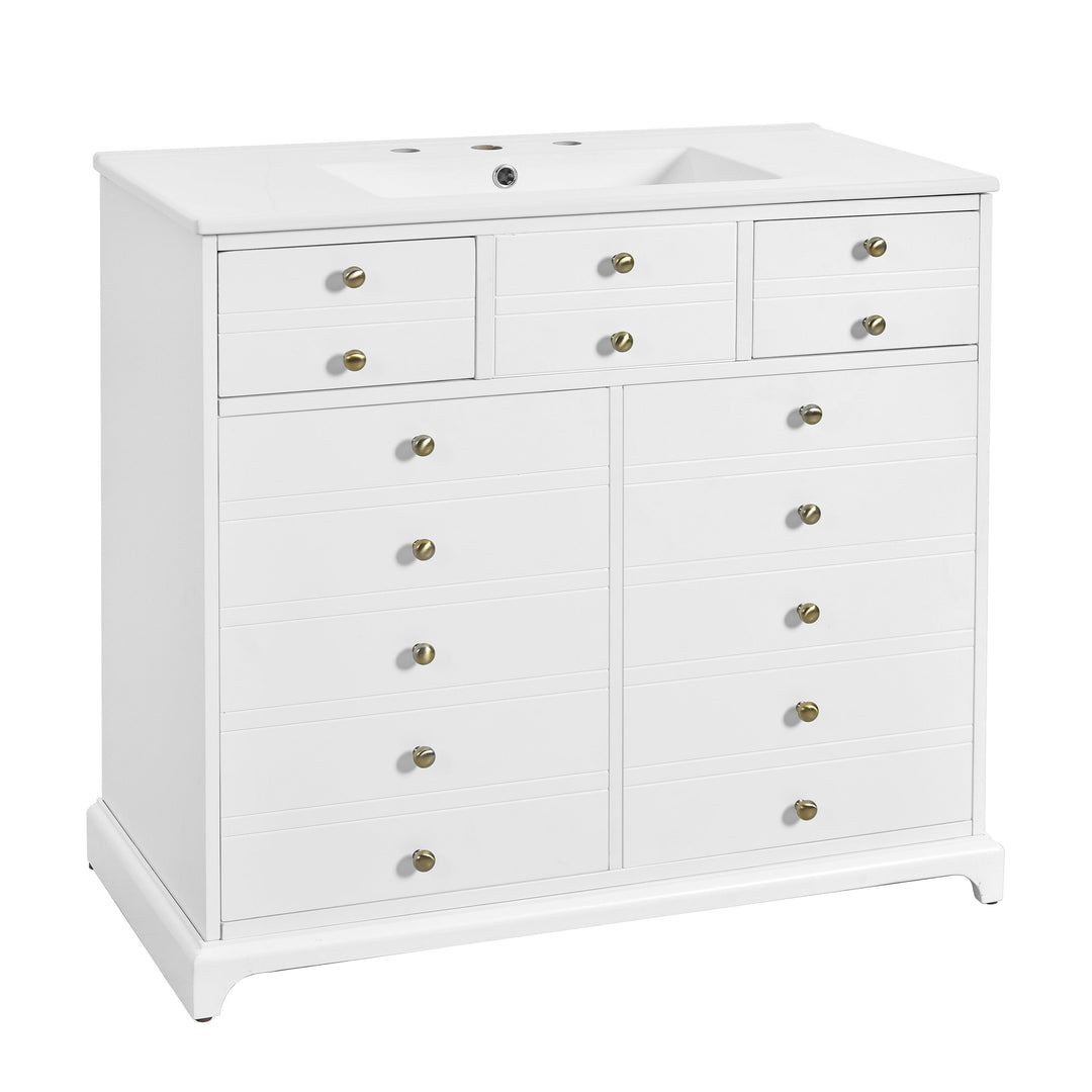 36'' Bathroom Vanity with Ceramic Sink Combo, Solid Wood Frame