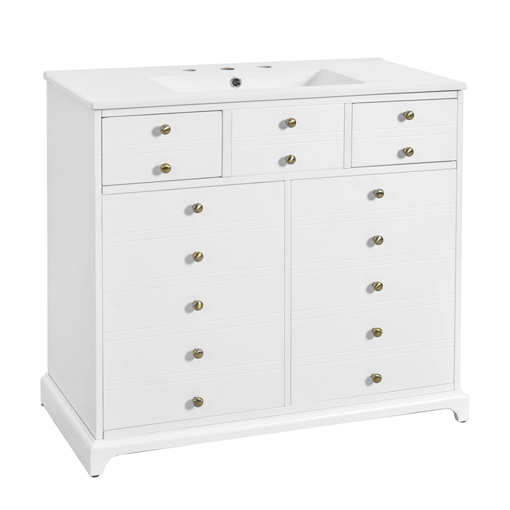 36'' Bathroom Vanity with Ceramic Sink Combo, Solid Wood Frame