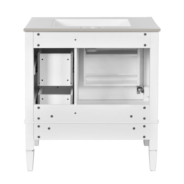 30 Inch Bathroom Vanity with Ceramic Sink, White Bathroom with 3