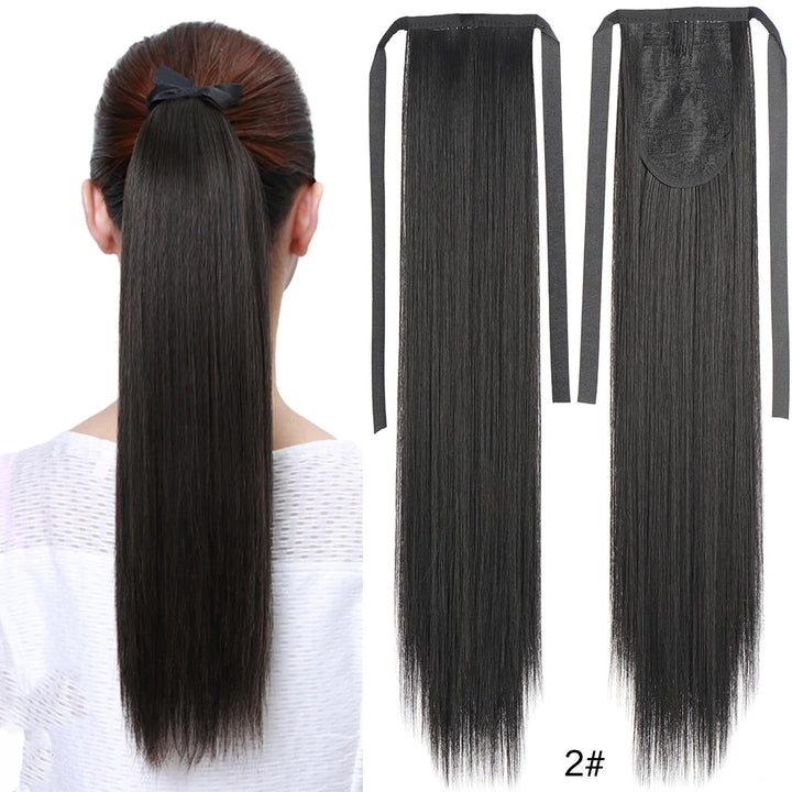 Long Straight Ponytail Extensions With Ties Natural Looking Synthetic Hair Extensions For Women Girls Hair Accessories