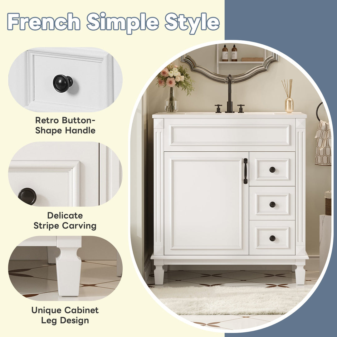 30' Bathroom Vanity with Ceramic Sink, Small Bathroom Sink Cabinet,