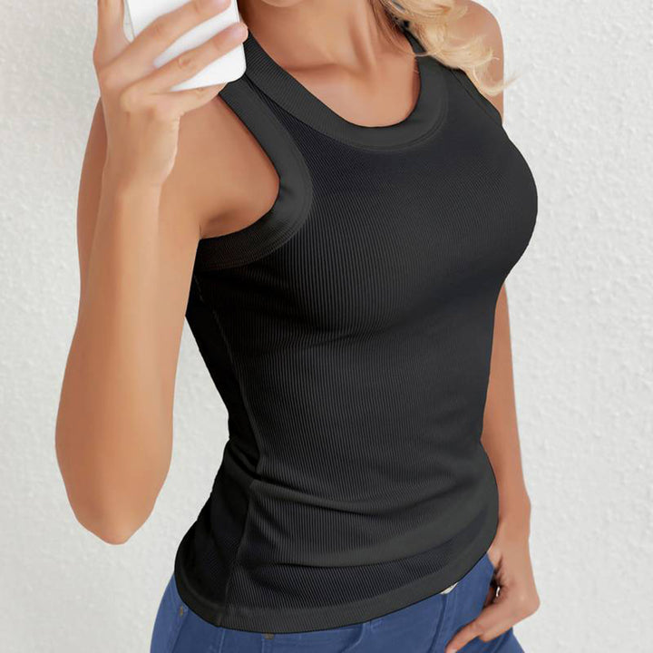 Women Round Neck Ribbed Sleeveless Slim Fit Basic Tank Top