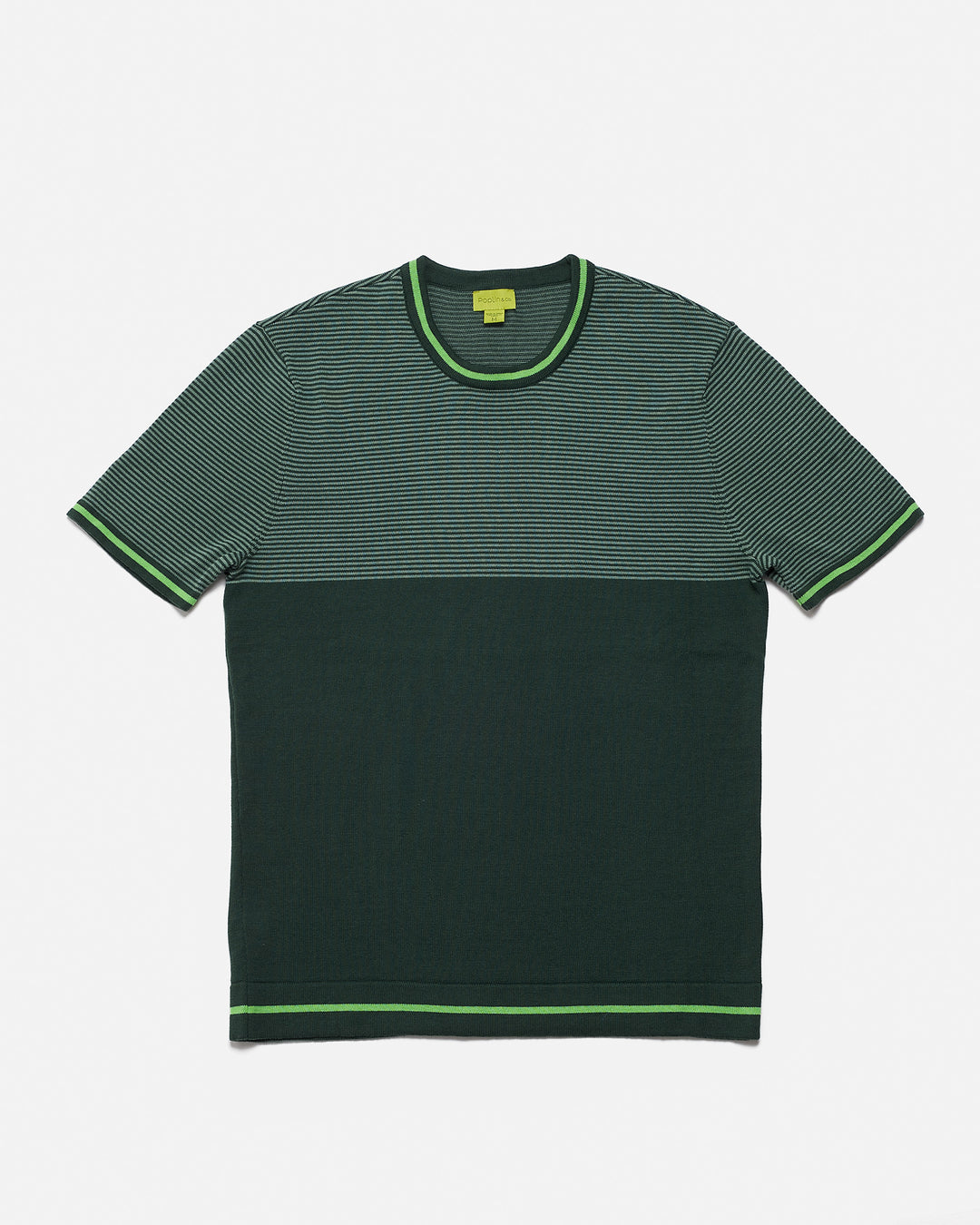 Crew Neck Multicolored Short Sleeve Knit-Tee With Top Stripe Pattern