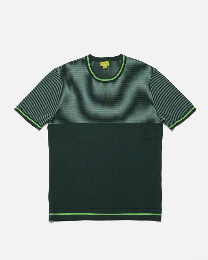 Crew Neck Multicolored Short Sleeve Knit-Tee With Top Stripe Pattern