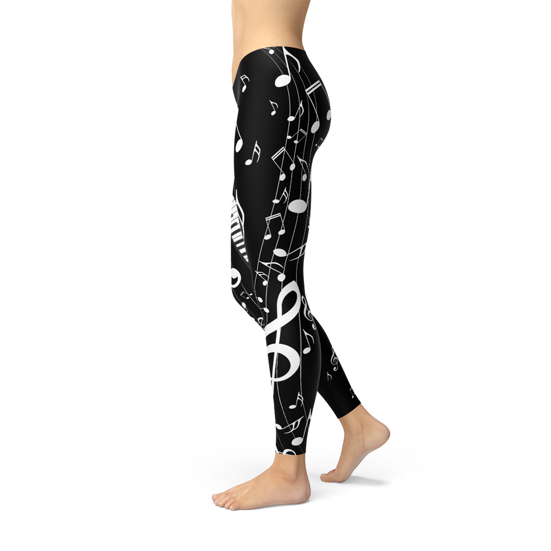 Womens Piano Notes Black Leggings