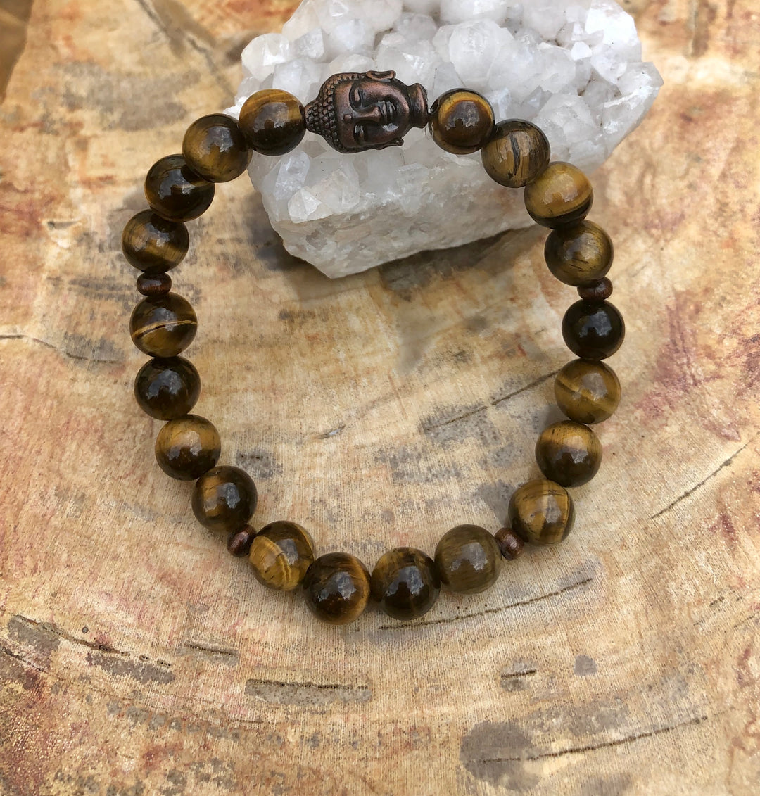 Tiger Eye & Buddha Gemstone Bracelet! Natural Gemstones!