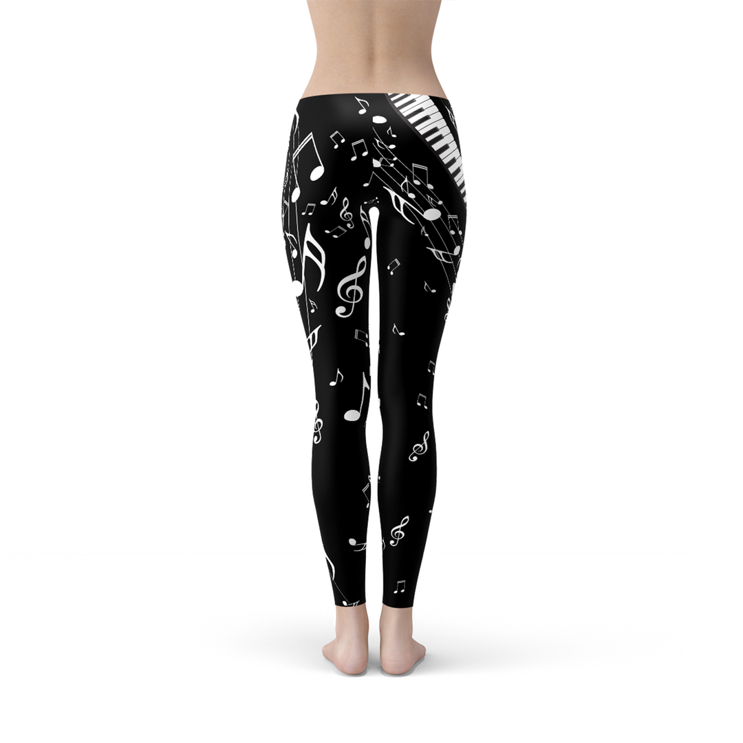 Womens Piano Notes Black Leggings