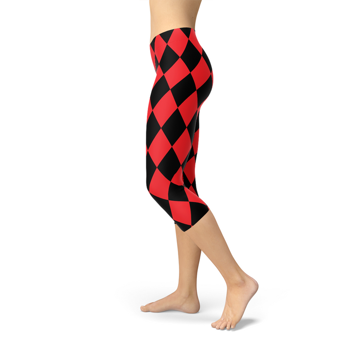 Womens Red and Black Jester Capri Leggings