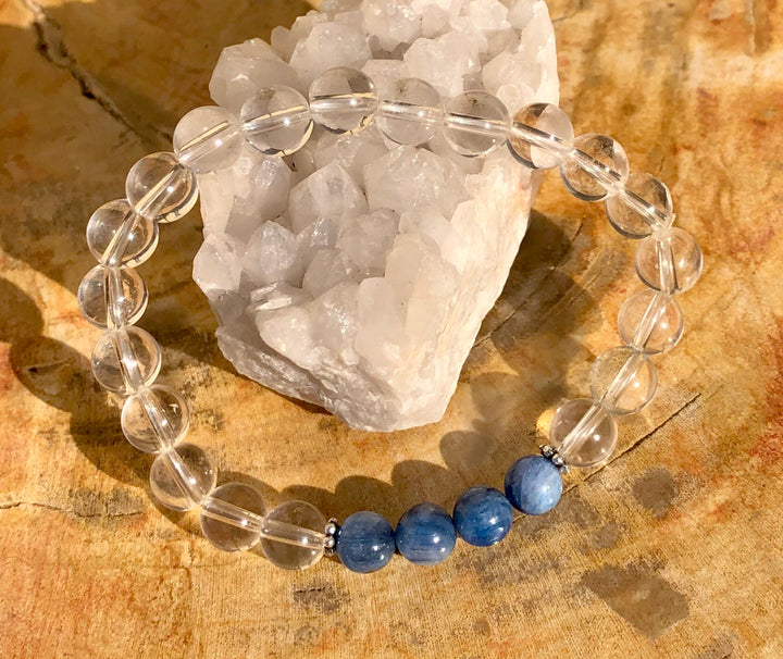 Blue Kyanite & Crystal Quartz Stretch Bracelet! Genuine Stones!