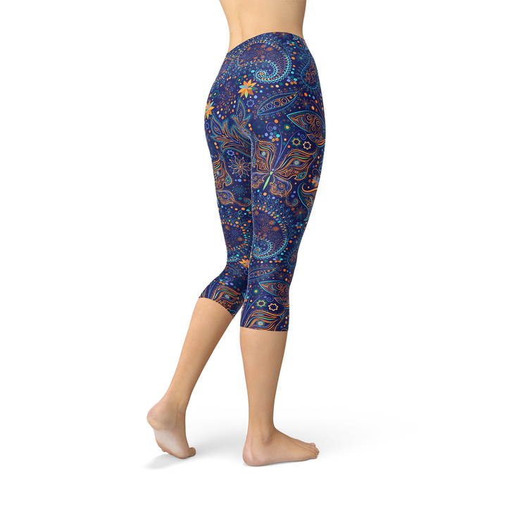 Womens Paisley Butterfly Capri Leggings