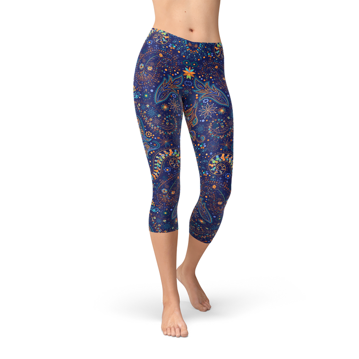 Womens Paisley Butterfly Capri Leggings