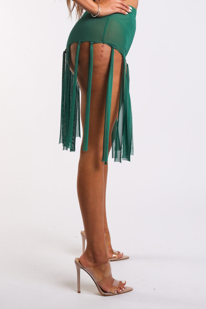 Get Party-Ready with These Fringed Mesh Sexy Shorts GREEN