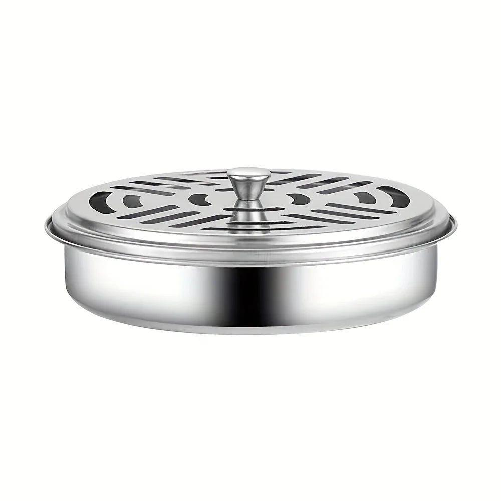 1pc Stainless steel mosquito coil box cover mosquito coil tray large ash tray outdoor portable mosquito coil holder windproof mo
