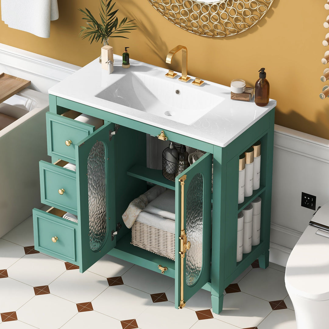 36-inch Bathroom Vanity with 2 Soft Close Doors, Solid Wood Frame