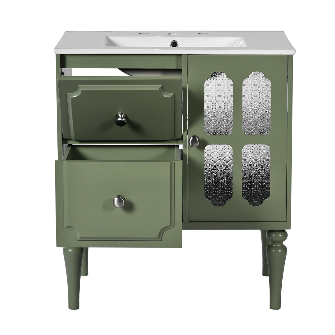 Retro Style 30'' Bathroom Vanity with Ceramic Sink Combo, Freestanding