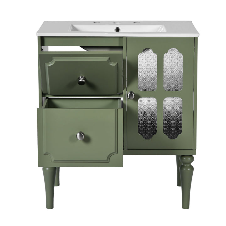 Retro Style 30'' Bathroom Vanity with Ceramic Sink Combo, Freestanding