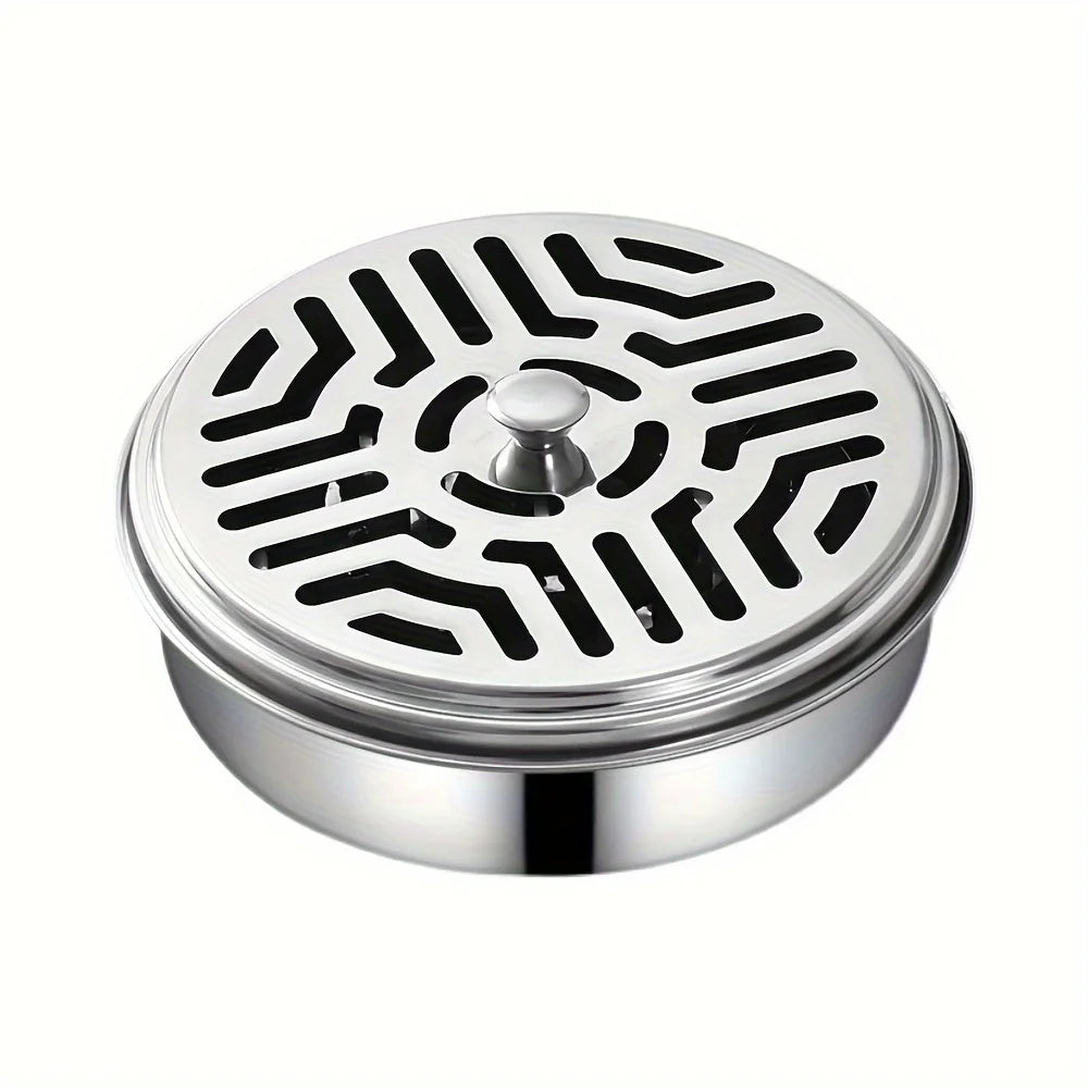 1pc Stainless steel mosquito coil box cover mosquito coil tray large ash tray outdoor portable mosquito coil holder windproof mo
