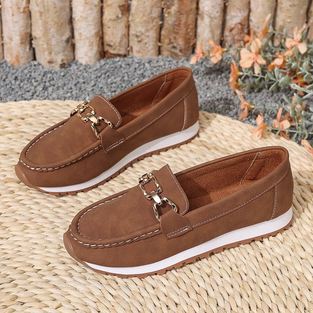 Versatile Wear-Resistant Metal Chain Flat-Bottomed Thick-Soled Casual Loafers Autumn 2025 Fashion Loafers