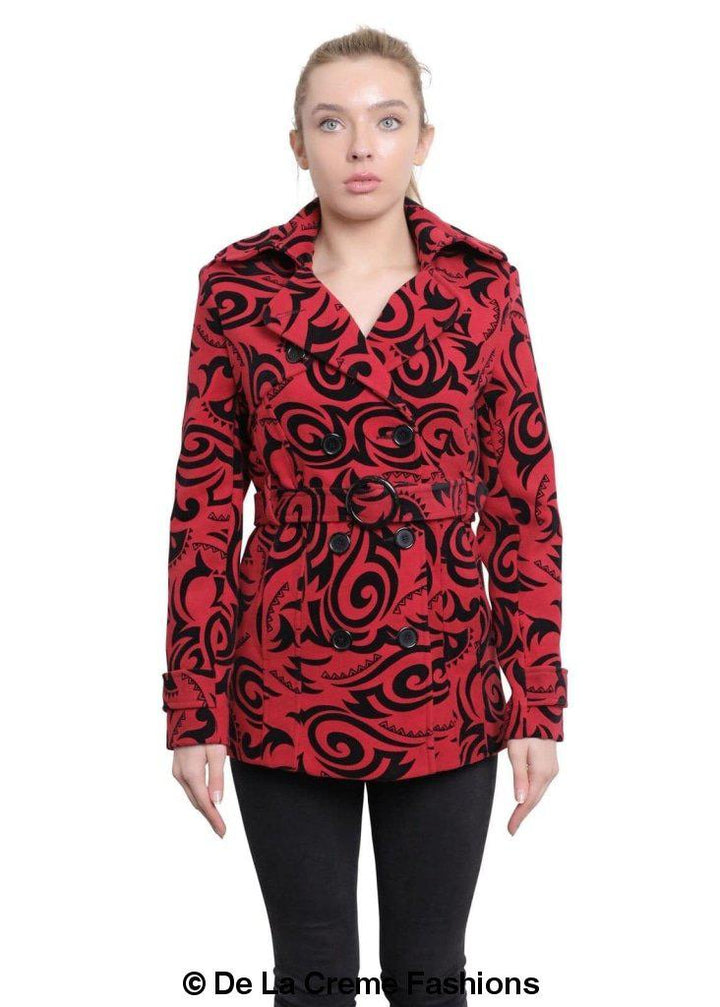 De La Creme - Womens Tribal Print Double Breasted Short Coat