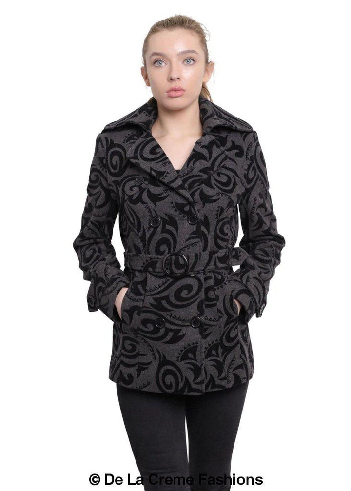 De La Creme - Womens Tribal Print Double Breasted Short Coat