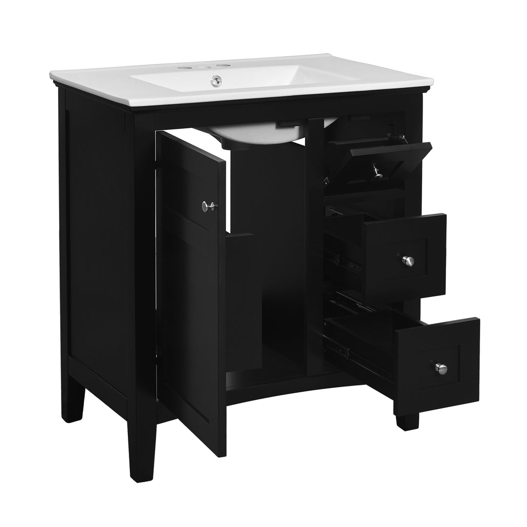 30 Inch Bathroom Vanity with Ceramic Sink, Black Bathroom with 3