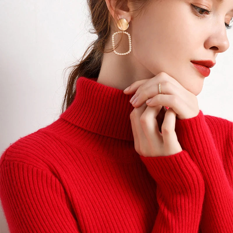 2025 Women Turtleneck Sweater Knitted Soft Pullovers Cashmere Jumpers Basic Solid Soft Sweaters Women Autumn Winter Casual Top