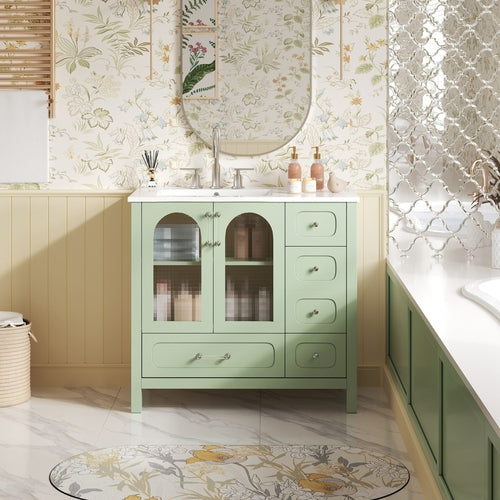 36' Bathroom Cabinet with Waffle Texture Doors, Bathroom Vanity with