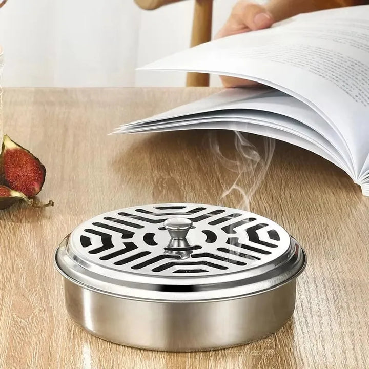 1pc Stainless steel mosquito coil box cover mosquito coil tray large ash tray outdoor portable mosquito coil holder windproof mo