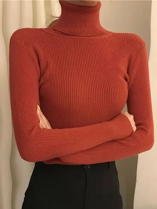 2025 Women Turtleneck Sweater Knitted Soft Pullovers Cashmere Jumpers Basic Solid Soft Sweaters Women Autumn Winter Casual Top