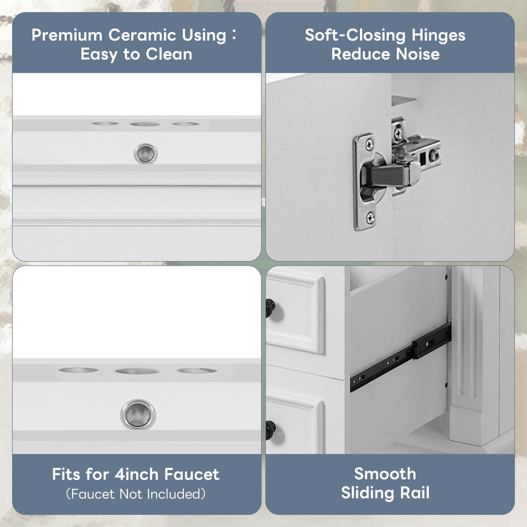 30' Bathroom Vanity with Ceramic Sink, Small Bathroom Sink Cabinet,