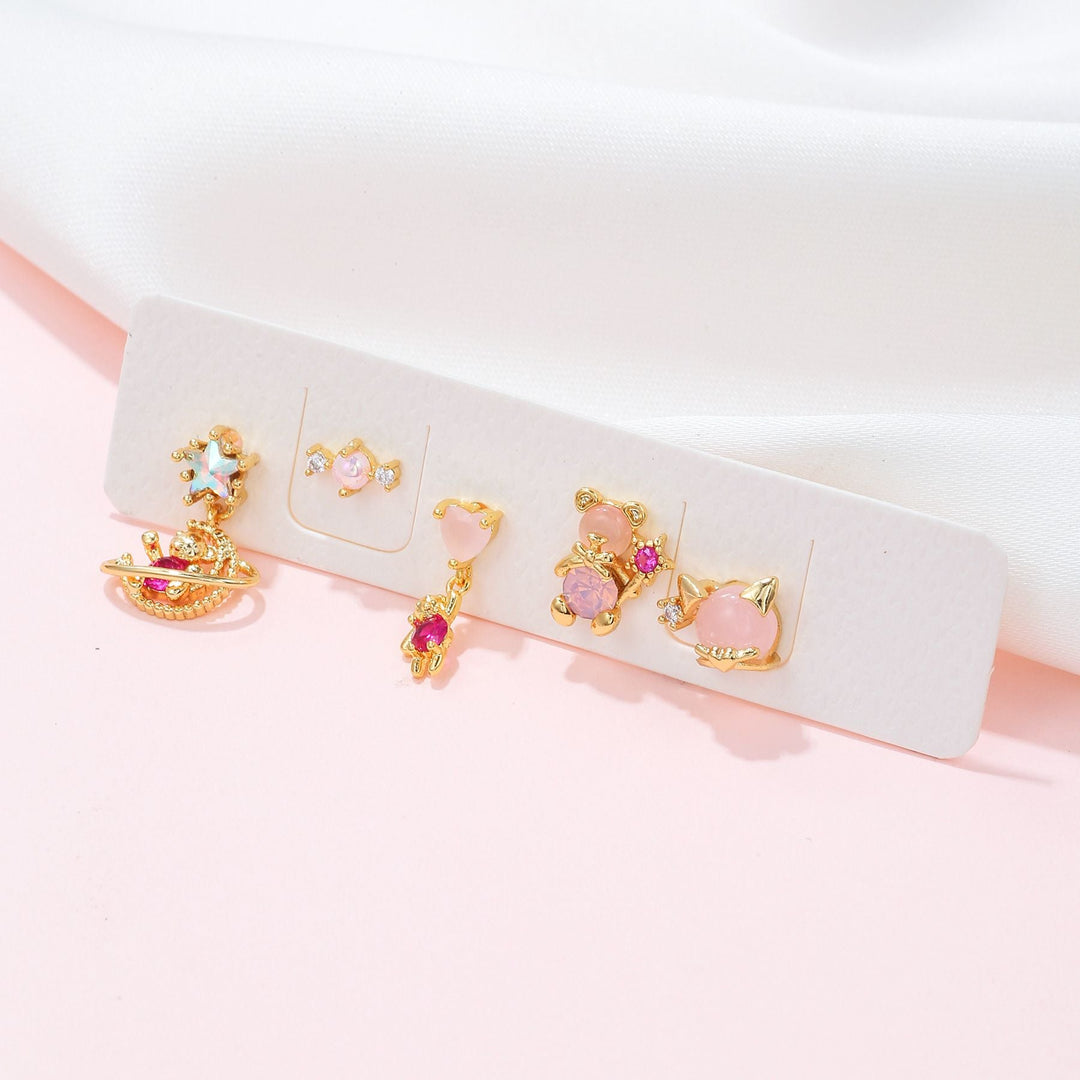 Bear Series Set Niche Design 18k Electroplating Micro-inset Zircon Ear