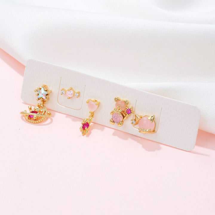 Bear Series Set Niche Design 18k Electroplating Micro-inset Zircon Ear