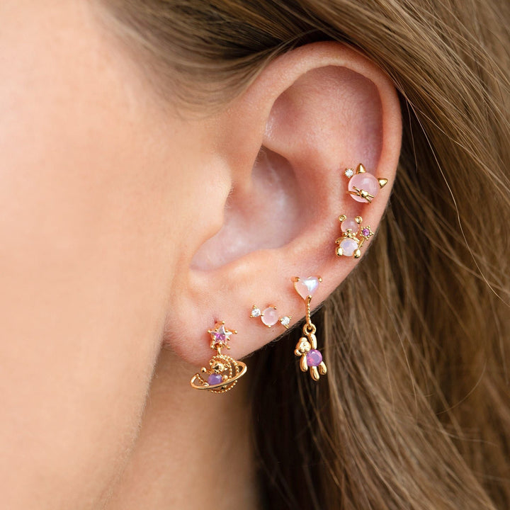 Bear Series Set Niche Design 18k Electroplating Micro-inset Zircon Ear
