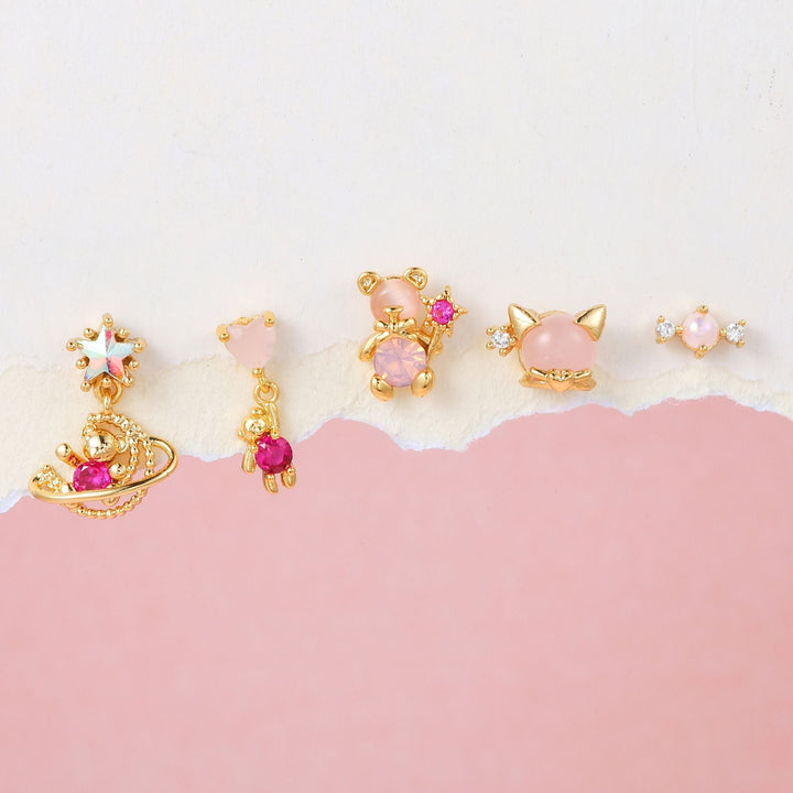 Bear Series Set Niche Design 18k Electroplating Micro-inset Zircon Ear