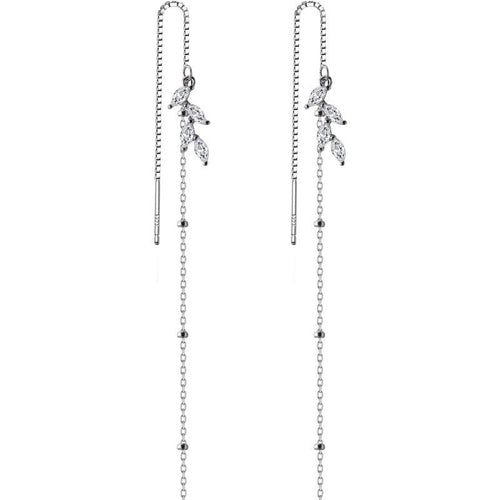 S925 Silver Leaf Long Ear Thread Female Jewelry