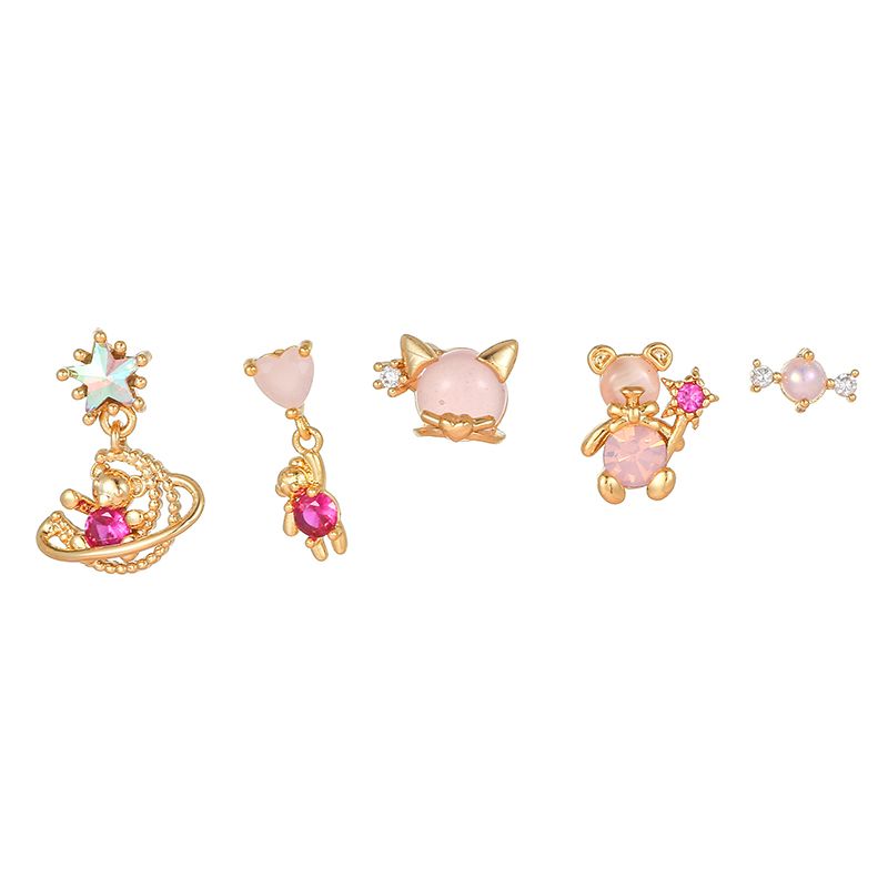 Bear Series Set Niche Design 18k Electroplating Micro-inset Zircon Ear