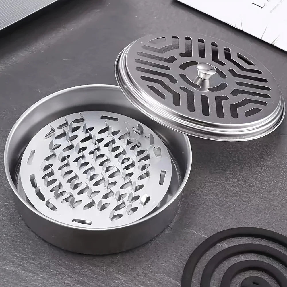 1pc Stainless steel mosquito coil box cover mosquito coil tray large ash tray outdoor portable mosquito coil holder windproof mo
