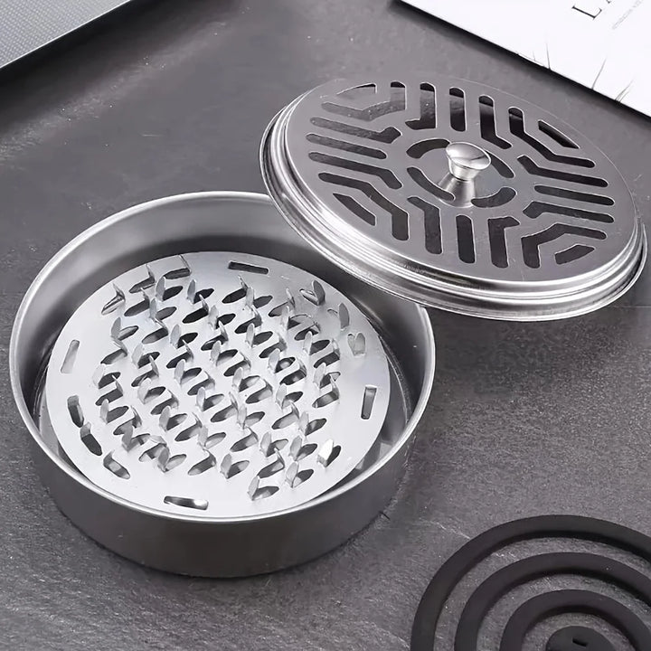 1pc Stainless steel mosquito coil box cover mosquito coil tray large ash tray outdoor portable mosquito coil holder windproof mo