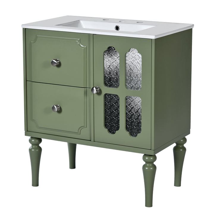 Retro Style 30'' Bathroom Vanity with Ceramic Sink Combo, Freestanding