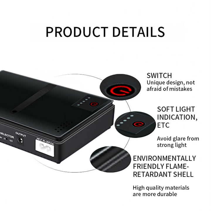 DC UPS Battery Backup 10400mAh 5V 9V 12V Output Uninterruptible Power Supply AC 85-265V Mini Portable UPS Battery Backup US Plug
