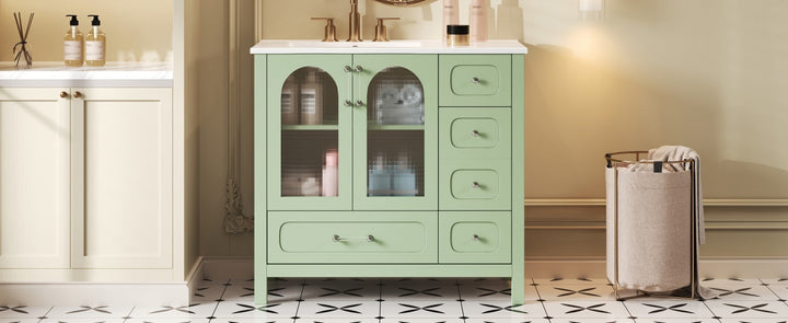 36' Bathroom Cabinet with Waffle Texture Doors, Bathroom Vanity with