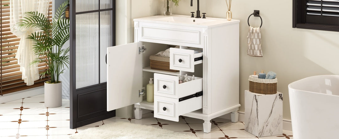 30' Bathroom Vanity with Ceramic Sink, Small Bathroom Sink Cabinet,