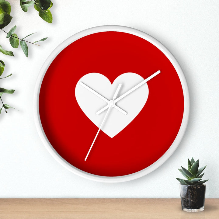 Wall Clock, Red And White Heart Print