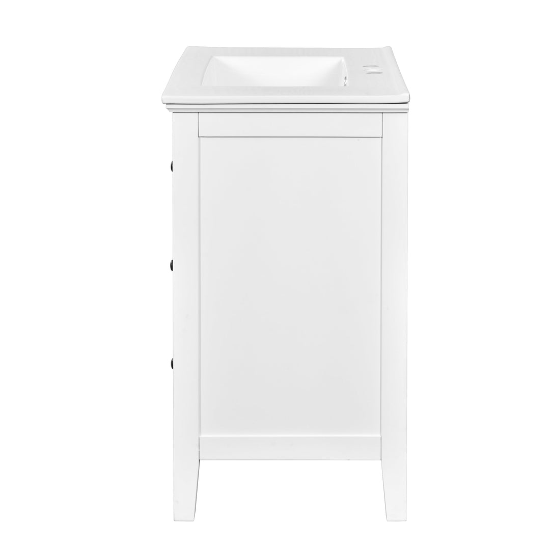 30 Inch Bathroom Vanity with Ceramic Sink, White Bathroom with 3