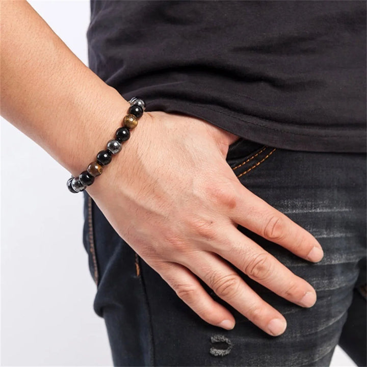 Man Bracelets Magnetic Hematite Tiger Eye Black Obisidian Triple Protection Health Care Women's Bracelet Weight Loss JewelryGift